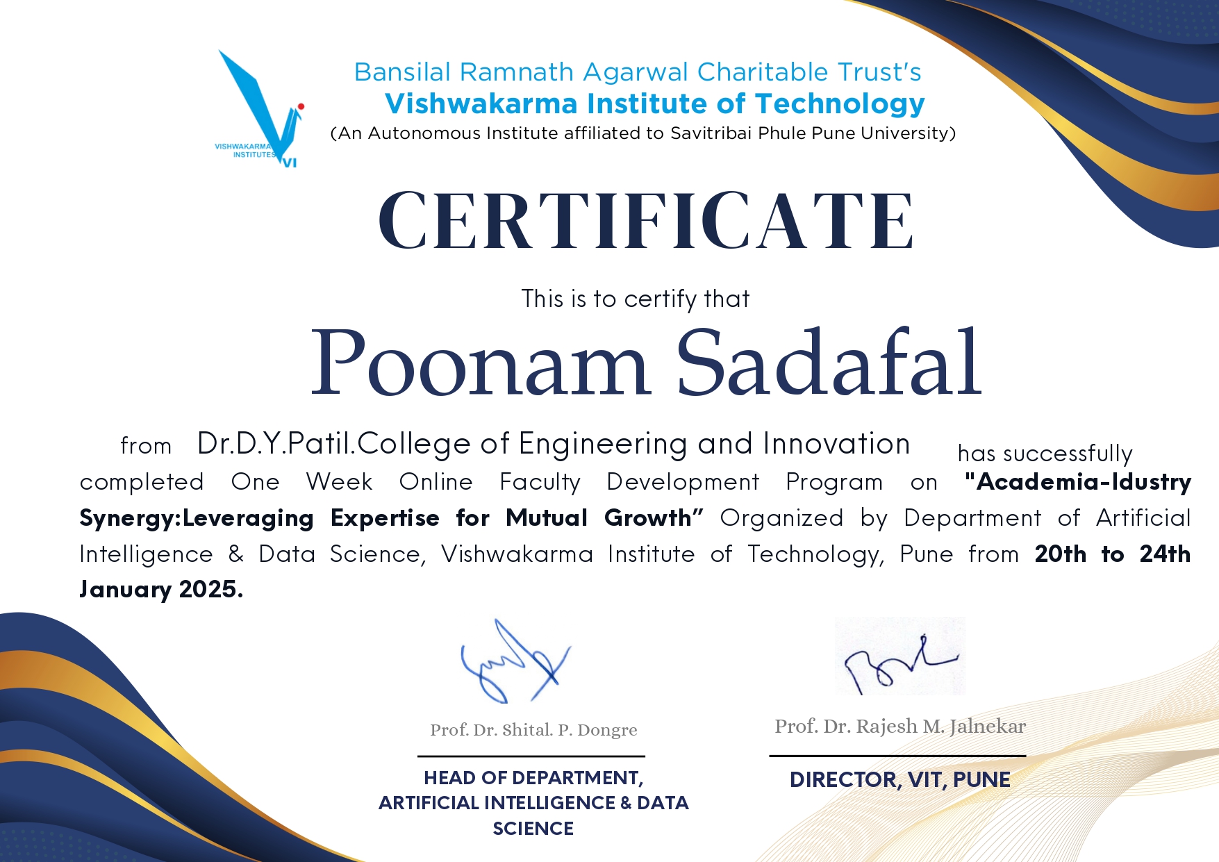 Academia-Industry Synergy Certificate